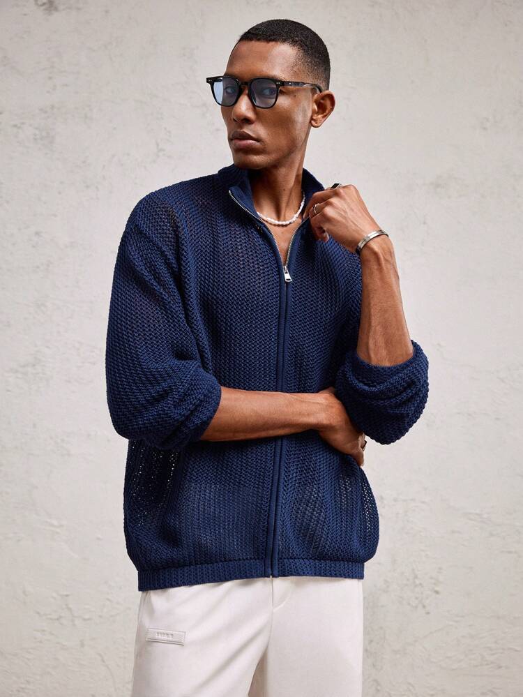 Men's Loose Fit Drop Shoulder Open Front Knit Cardigan, Casual For Everyday, For Fall Winter