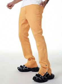 ROMWE MEN Street Life Jeans à jambe évasée et superposée décontractés pour hommes avec poches