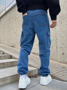 Manfinity Hypemode Men's Casual Acid Wash Tapered Cargo Jeans - Blue - View 2