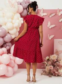 Loomaby Maternity V-Neck Tie Belt Pleated Casual Dress, Suitable For Vacation, For Baby Shower Party,, Valentine's Day,Gender Reveal Dress