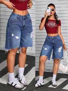 SHEIN ICON Women's Simple Fashion Casual Denim Shorts, Daily Wear