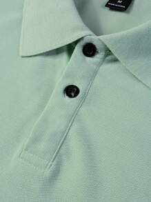 Manfinity Homme 男士休闲纯色短袖 Polo 衫 - 綠色 - 查看 6