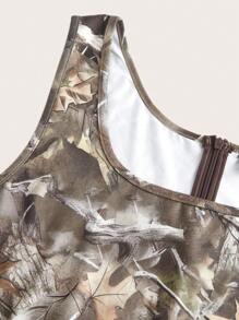 SHEIN EZwear Plus Size Women Camo Maple Leaf & Scenic Print Casual Slim Fit Jumpsuit,Spring Summer Clothes