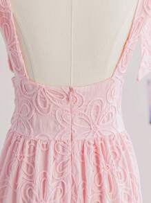 Soleia 女士浪漫花卉印花系肩迷你连衣裙，带有分层褶边和裹身前部设计，适合度假、约会、情人节 - 粉色 - 查看 5