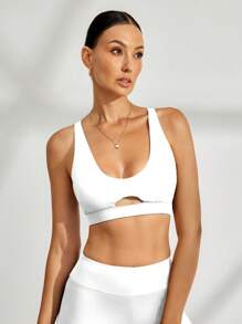 Activina Women's Solid Color Hollow Simple Fitted Casual Sports Bra