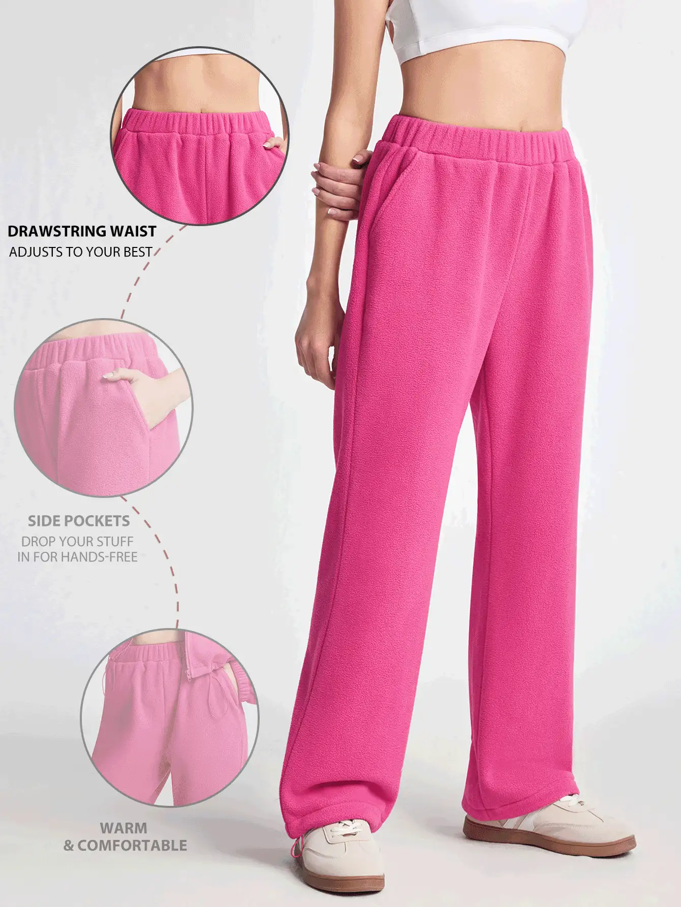 Lifespree Women's Solid Color Elastic Waist Pocket Simple Casual Sports Pants