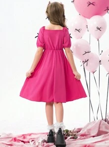 SHEIN Explorewe Girls Fuchsia Bow Decor Dress
