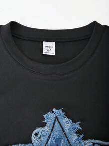 SHEIN Explorewe Tween Girls Round Neck Bodycon Star Embroidery Mini Dress - Black - View 4