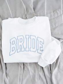 INAWLY Women Sweatshirt Bride Sweatshirt, Personalized Bride Sweatshirt, Embroidered Sweatshirt, Embroidered Bridal Shower Gifts, Holiday T-Shirts, Fashion Now, Fashion Tee Tops,Graduation,Teacher,Back To School Pullover Fall - White - View 1