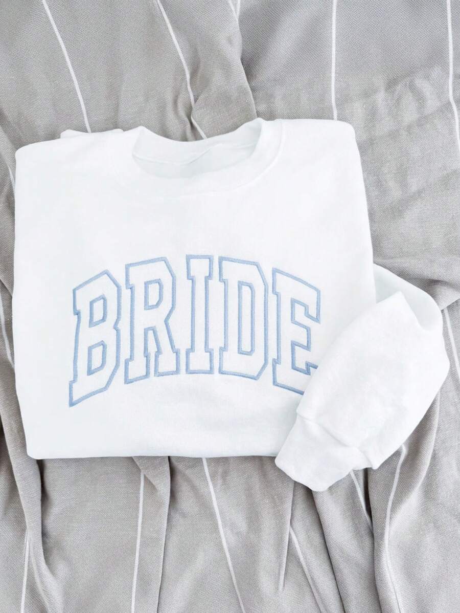 INAWLY Women Sweatshirt Bride Sweatshirt, Personalized Bride Sweatshirt, Embroidered Sweatshirt, Embroidered Bridal Shower Gifts, Holiday T-Shirts, Fashion Now, Fashion Tee Tops,Graduation,Teacher,Back To School Pullover Fall - White - View 1