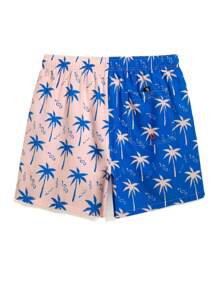 Surfspeed Men's Contrast Color Patchwork Coconut Tree Print Casual Beach Shorts Men Swim Trunks - Multicolor - View 2