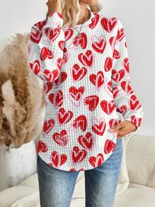 SHEIN LUNE 情人节心形图案圆领衬衫 - 彩色 - 查看 4