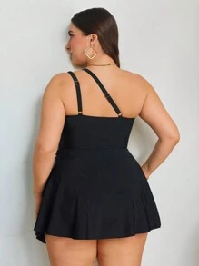 Swim Lushoire Plus Size Women One-Piece Casual Swimsuit With Strap Decor Summer - Black - View 2