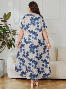 Lacomfia Váy xếp ly gỗ thanh lịch cỡ lớn cổ điển - Màu xanh lam - Xem 2