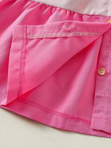 SHEIN Girls' Sweet Multi-Color Patchwork Front Button Casual Short Sleeve Dress - Multicolor - View 5