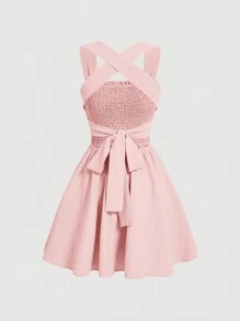 SHEIN MOD Women's Solid Color Wide Strap Casual Elegant Dress - Pink - View 2