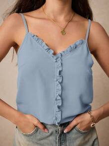 SHEIN Frenchy Women's Solid Color Slim Strap Ruched Simple Spaghetti Strap Camisole, Casual Vacation