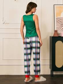 Chillnights 2pcs Women's Puppy Plaid Print Pajama Set