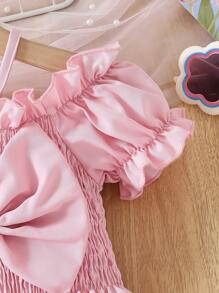 2pcs/Set Baby Girls Spaghetti Strap Princess Ruffle Sleeve Top And Elastic Waist Floral Printed Shorts Set, Comfortable & Stylish Fashion For Spring, Summer, Autumn, Suitable For Casual & Outdoor