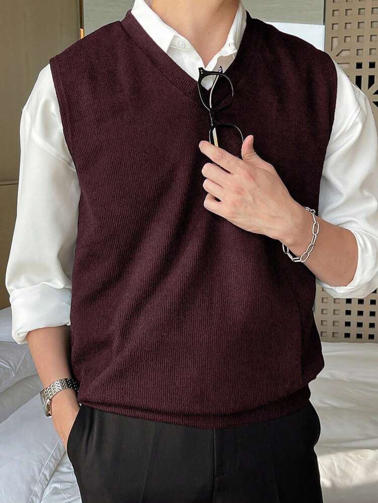 Men's Solid Burgundy Knit Tank Top, Summer Fall,Winter Vest