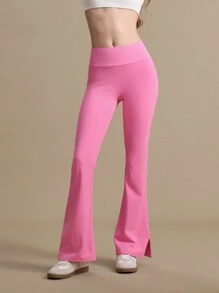 女士简约喇叭运动裤，日常休闲穿着 - 玫紅色 - 查看 3