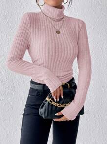 SHEIN Frenchy Camiseta de punto con textura y cuello alto acanalado