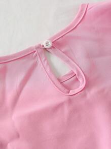 Girls' Simple Cute Fashion Round Neck Puff Sleeve High Waist Frill Bow Solid Color Midi Dress For Summer - Pink - View 6