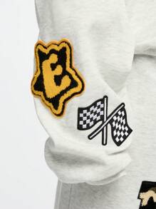 SUMWON WOMEN Varsity Style Full-Zip Hoodie With Patches Applique Badge Design Streetwear Athletic Number 23 Bomber Jacket Style Sweatshirt With Chain Necklace Y2K Fashion Autumn Winter Casual Graduation,Back To School Outfits,Graduation,Teacher Outfits For Women,Back To School