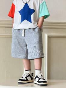 SHEIN Young Boys' Casual College Style Letter Print Comfortable Versatile Shorts For Spring & Summer - Grey - View 7