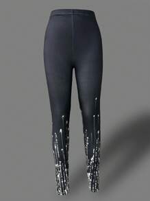 SHEIN EZwear Women's Shiny Printed Casual Leggings