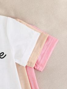 SHEIN Vintaside Kids 3Pcs/Set Baby Girl Comfy Soft Loose Casual Versatile Short Sleeve Tees Tops, Heart & "Love" Letter Print In Pink, White, Apricot, Suitable For Spring & Summer