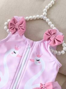 Newborn Baby Pink Zip-Up One-Piece Swimsuit With Cute 3D Bow Decoration