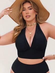 Swim Lushoire 适合夏季度假的加大码可调节比基尼上衣 - 黑色 - 查看 3