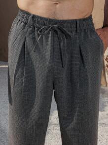 Manfinity Nomadique Pantalones casuales rectos con pernera recta, cintura con corbata y bolsillos para hombre
