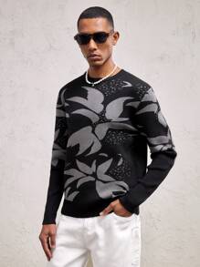 AKNOTIC Business Casual Men's Fitted Crew Neck Long Sleeve Casual Knit Sweater