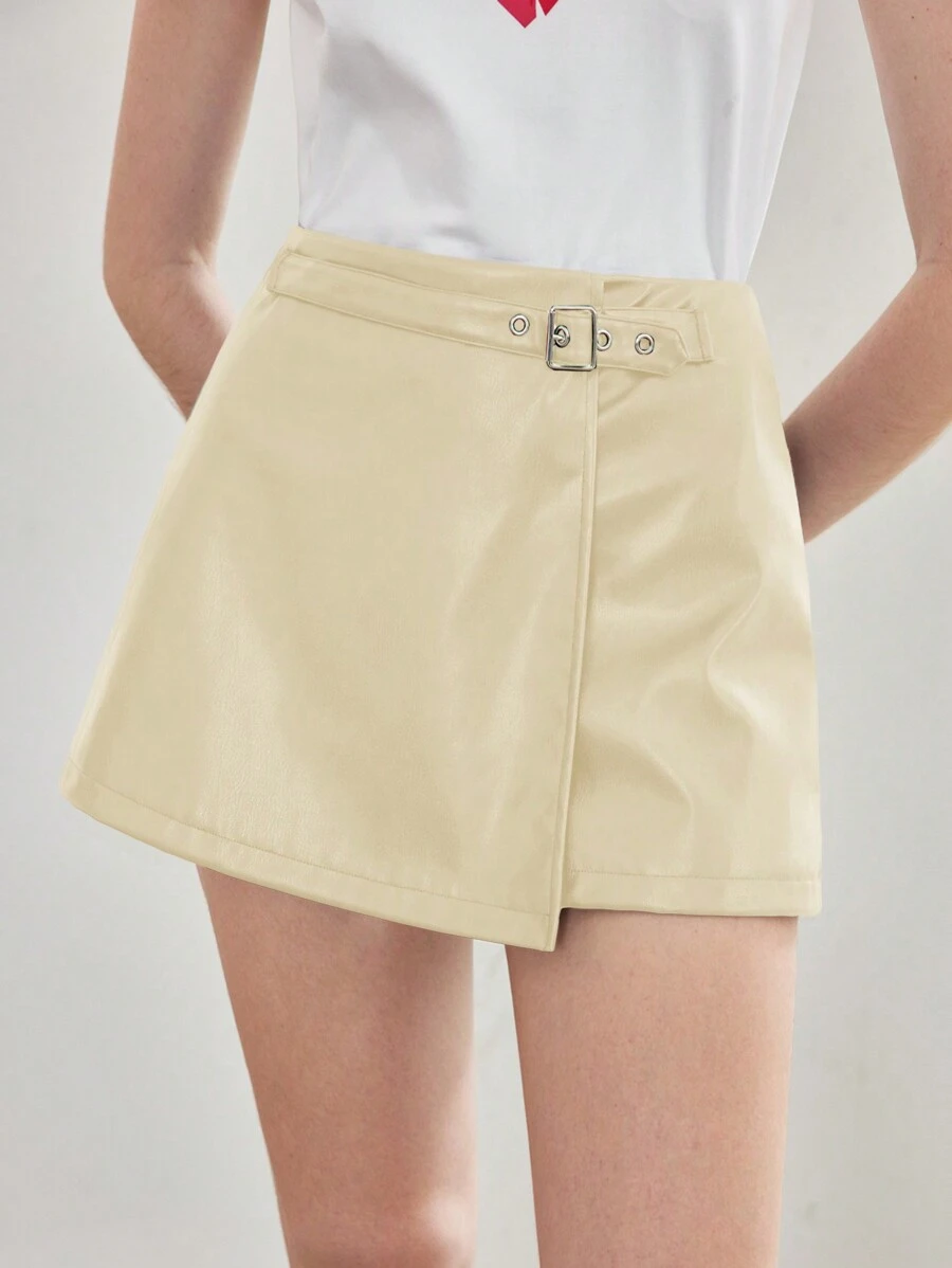 MOTF STUDIO PU GROMMET EYELET WRAP SHORTS - White - View 1