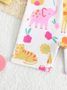 SHEIN Baby Girl Swimsuit/ Random Print/ One-Piece Swimshorts - Multicolor - View 5