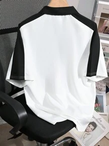 Manfinity Campus Court Polo a maniche corte con stampa di lettere e blocchi di colore da uomo