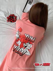 DAZY TOM AND JERRY X DAZY Camiseta grande informal y linda como camisón con logotipo y gráficos grandes impresos