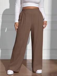 SHEIN EZwear Pantalones de unicolor informales para talla grande, versátiles para el trabajo y el uso diario