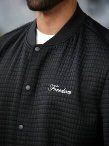 Manfinity Homme Men's Checkered Embroidery Baseball Collar Jacket - Black - View 5