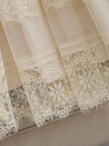 Breezaya Damska spódnica z siateczki z koronkowym wykończeniem i wysokim stanem w kształcie litery A, elegancka na codzienne dojazdy do pracy - Morela - Zobacz 3