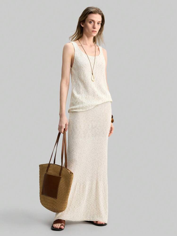 Women's Beige Floral Bohemian Style Maxi Sweater Dress, Casual Resort Wear