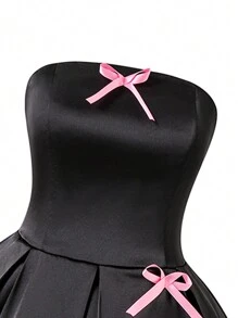 SHEIN Teens (Girls) Simple Elegant Dress With Bowknot Decor Bandeau Neckline