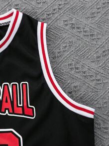 SHEIN Leap Crew 4pcs Tween Boys' Casual Versatile Number Print Rib Collar Sleeveless Loose Knit Tank Top And Shorts 2 Pieces Set, 2 Designs X 1 Set - Multicolor - View 5