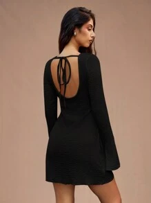 SHEIN Forever 21 Spring&Summer Women Romantic/Prom/Formal/Birthday/90s Clothes/Business Casual Woman/Elegant/Western Wear Women/Going Out/Fashion Women/Casual/Y2k Clothes/Club/Office/Cocktail/Vintage/Bodycon/Rave Outfits /Funny/Classy/Old Money Style/Streetwear/Festival/Vacation/Country Concert/Work Clothes /Modest/Spring Break/Bachelorette/Concert/Baddie/Basic/Stripe/Fitted/A Line Mini Dress - Black - View 5