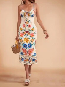 Travachic Vacation Knitted Print Spaghetti Strap Dress - Apricot - View 3