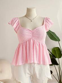 SHEIN Frenchy Plus Size Women Sweetheart Neck Asymmetrical Hem T-Shirt, Casual And Elegant Daily Wear, Spring And Summer New Pink T-Shirt - Dusty Pink - View 1