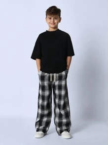 SUMWON Wide Leg Plaid Check Pants Relaxed Fit Casual Drawstring Streetwear Skater Style All-Season Comfortable Everyday Wear Youth Fashion - Multicolor - View 2