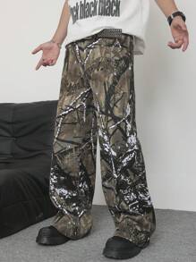 Manfinity EMRG Heren jeans met rechte pijpen en zakken met takkenmotief